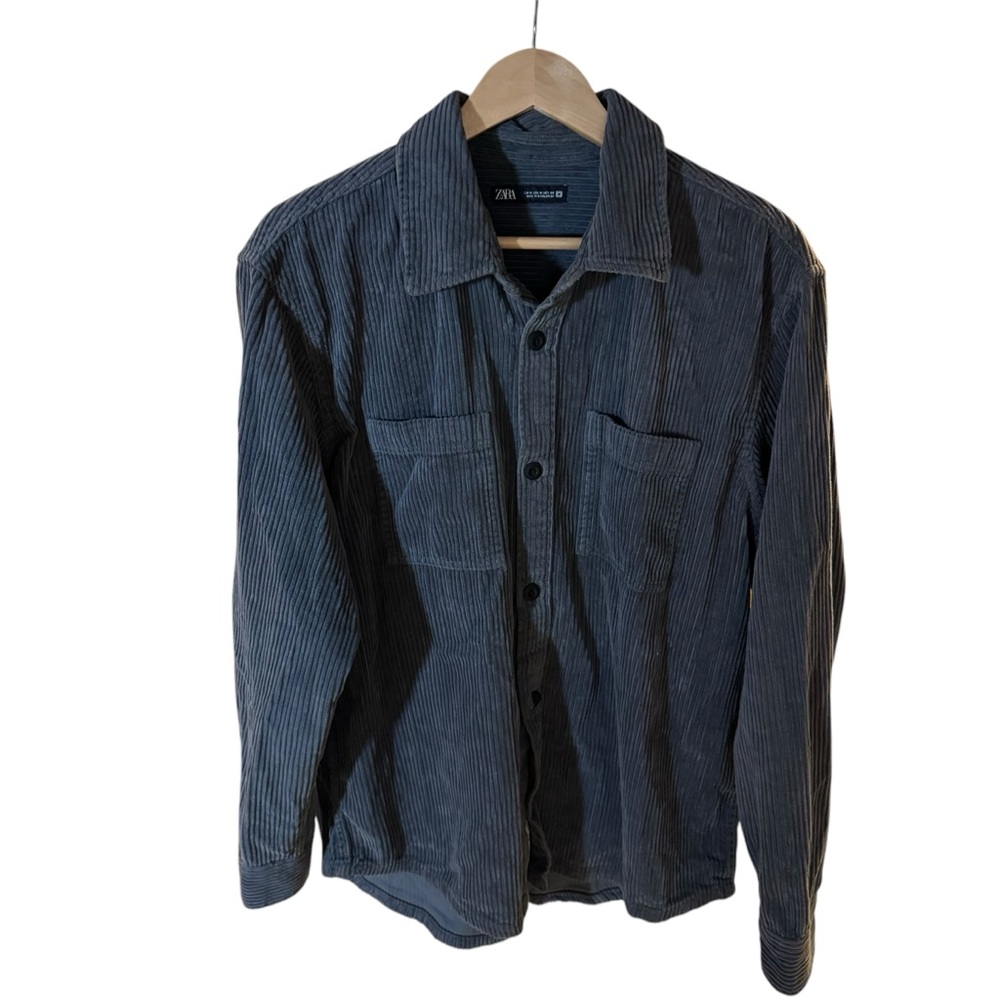 Zara gray‎ corduroy ribbed long sleeve button down shirt size medium